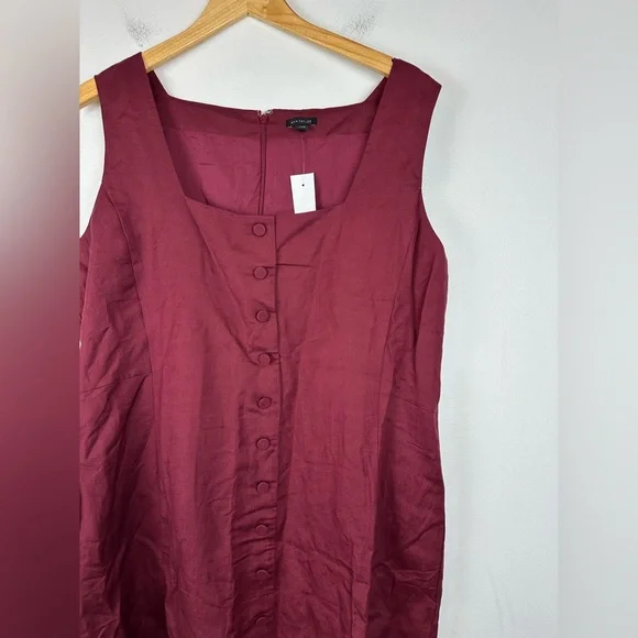 Ann Taylor Linen Blend Square Neck Button Down Midi Dress Women’s 16 NWT - Picture 5 of 8